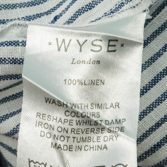 WYSE 5 Size 12 US Paris Linen Stripe Frill Ruffle Button Long Sleeve Top Blouse - Picture 7 of 8